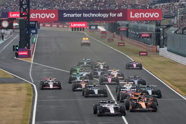Red Bull driver Max Verstappen of the Netherlands leads shortly after the start of the Japanese Formula One Grand Prix at the Suzuka Circuit in Suzuka, central Japan, Sunday, April 6, 2025. (AP Photo/Hiro Komae)