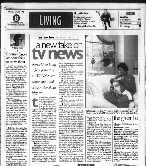 The Atlanta Journal and Atlanta Constitution profiled Karyn Greer in 1995 when she was at the CBS affiliate at the time, WGNX-TV. (AJC file)