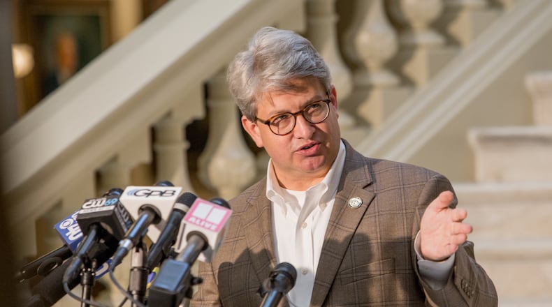 Georgia elections official Gabriel Sterling shares information about Georgia's hand re tally and audit of general election presidential ballots Thursday, November 12, 2020.  The 5 million ballots in the state will be reviewed be hand and each county will begin the process Friday morning at 9 am.  (Jenni Girtman for The Atlanta Journal-Constitution)