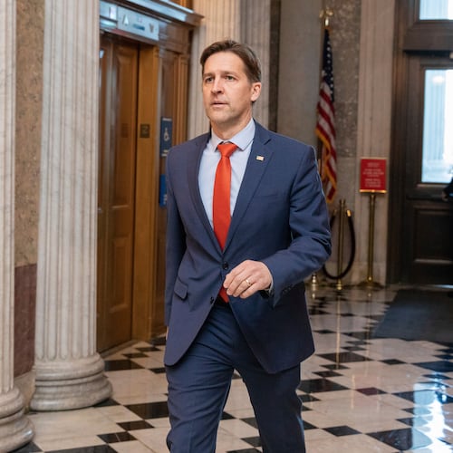FILE - Sen. Ben Sasse, R-Neb., walks the halls of the Capitol in Washington, Wednesday, Jan. 19, 2022. (AP Photo/Amanda Andrade-Rhoades, File)