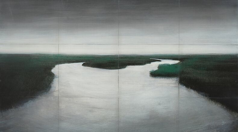 John Folsom’s “Salt Marsh Redux #1” pigment print on board with oil and wax medium.