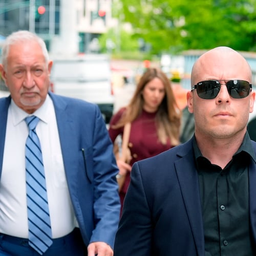 Gannon Ken Van Dyke, right, walks with his attorneys near a federal court building in New York on Tuesday, April 28, 2026. (AP Photo/Seth Wenig)