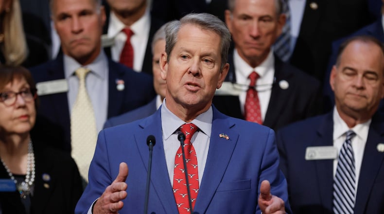 Gov. Brian Kemp spoke about health care at a news conference at the Capitol in Atlanta on Wednesday. (Miguel Martinez-Jimenez/AJC)