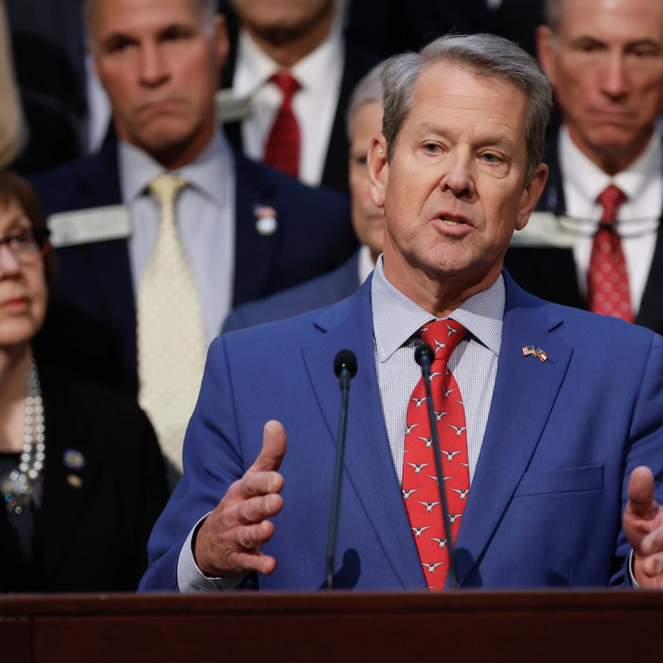 Governor Brian Kemp speaks to press members during a press conference at the Georgia Capitol on Wednesday, January 15, 2025. His proposal aims to provide coverage for parents of young children, a significant step toward supporting families in need and access to healthcare in the state.
(Miguel Martinez / AJC)