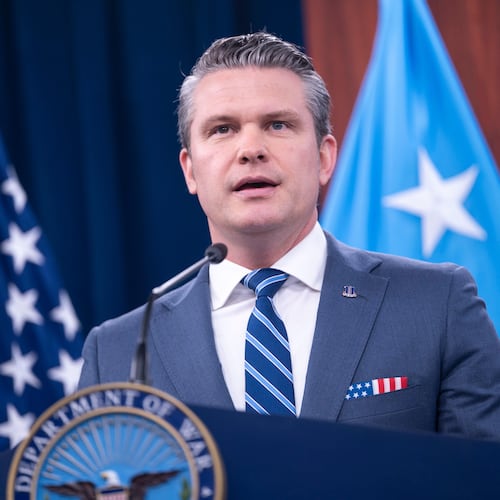 Defense Secretary Pete Hegseth speaks to members of the media during a press briefing at the Pentagon, Thursday, April 16, 2026 in Washington. (AP Photo/Kevin Wolf)