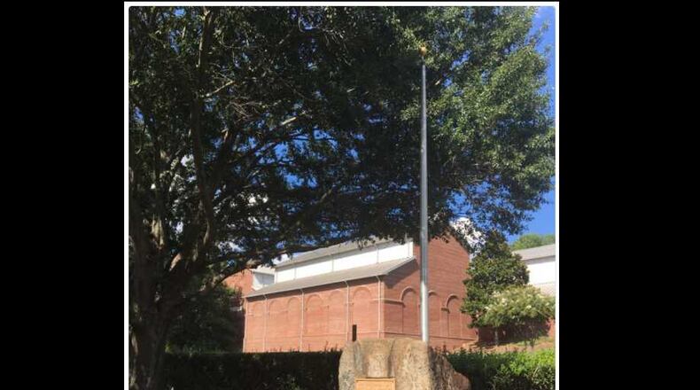 This picture posted on Twitter by Chanel 2 Action News' Justin Wilfon shows where the Confederate flag flew in downtown Kennesaw before it was cut down.