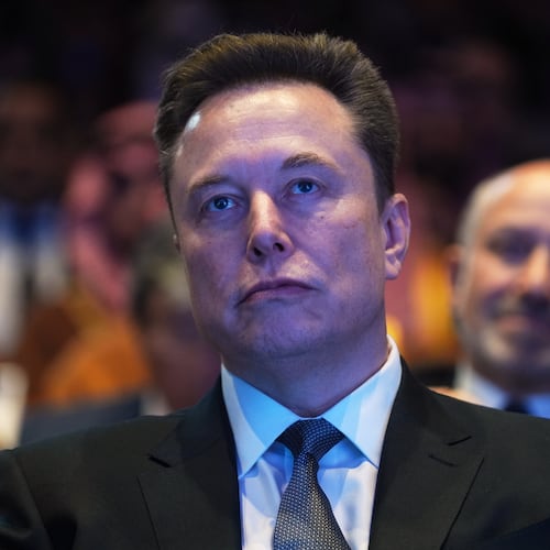 Elon Musk attends the Saudi Investment Forum at the Kennedy Center, Wednesday, Nov. 19, 2025, in Washington. (AP Photo/Evan Vucci)