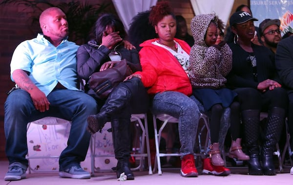 Leolah Brown, far right, was among the relatives who attended a public prayer vigil for Bobbi Kristina. AJC photo by Ben Gray.