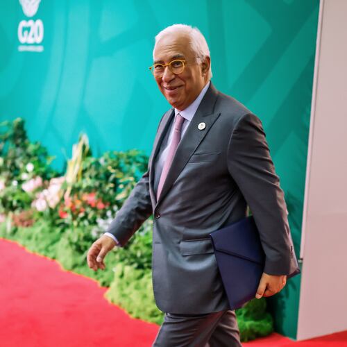European Council President Antonio Costa arrives for the second day of the G20 Leaders' Summit, in Johannesburg, South Africa, Sunday, Nov. 23, 2025. (Marco Longari/Pool Photo via AP)
