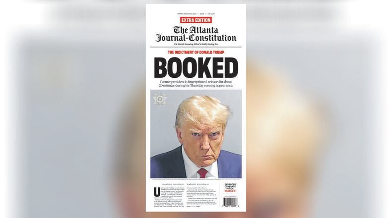 Updated edition front page of The Atlanta Journal-Constitution, Friday, Aug. 25, 2023.