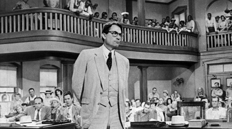 Gregory Peck in his Academy Award-winning role as Atticus Finch in the 1962 film version of “To Kill a Mockingbird.” The heroic attorney fought for justice in a time before cell phones and apps. AP Photo/Universal, File