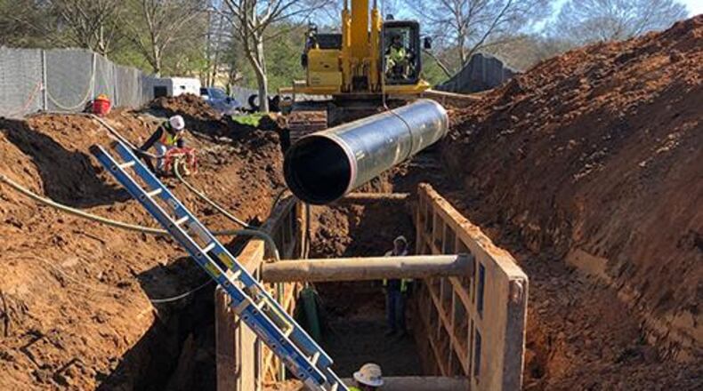Canton continues sewer line Installation in Heritage Park. CONTRIBUTED