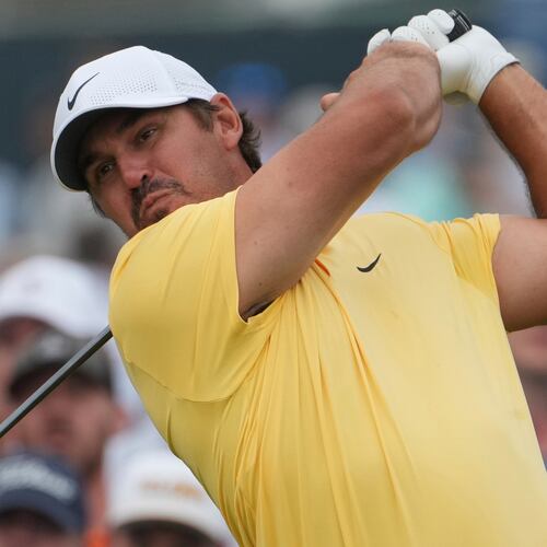FILE - Brooks Koepka tees off on the 15th hole during the second round of the U.S. Open golf tournament at Oakmont Country Club Friday, June 13, 2025, in Oakmont, Pa. (AP Photo/Gene J. Puskar, File)