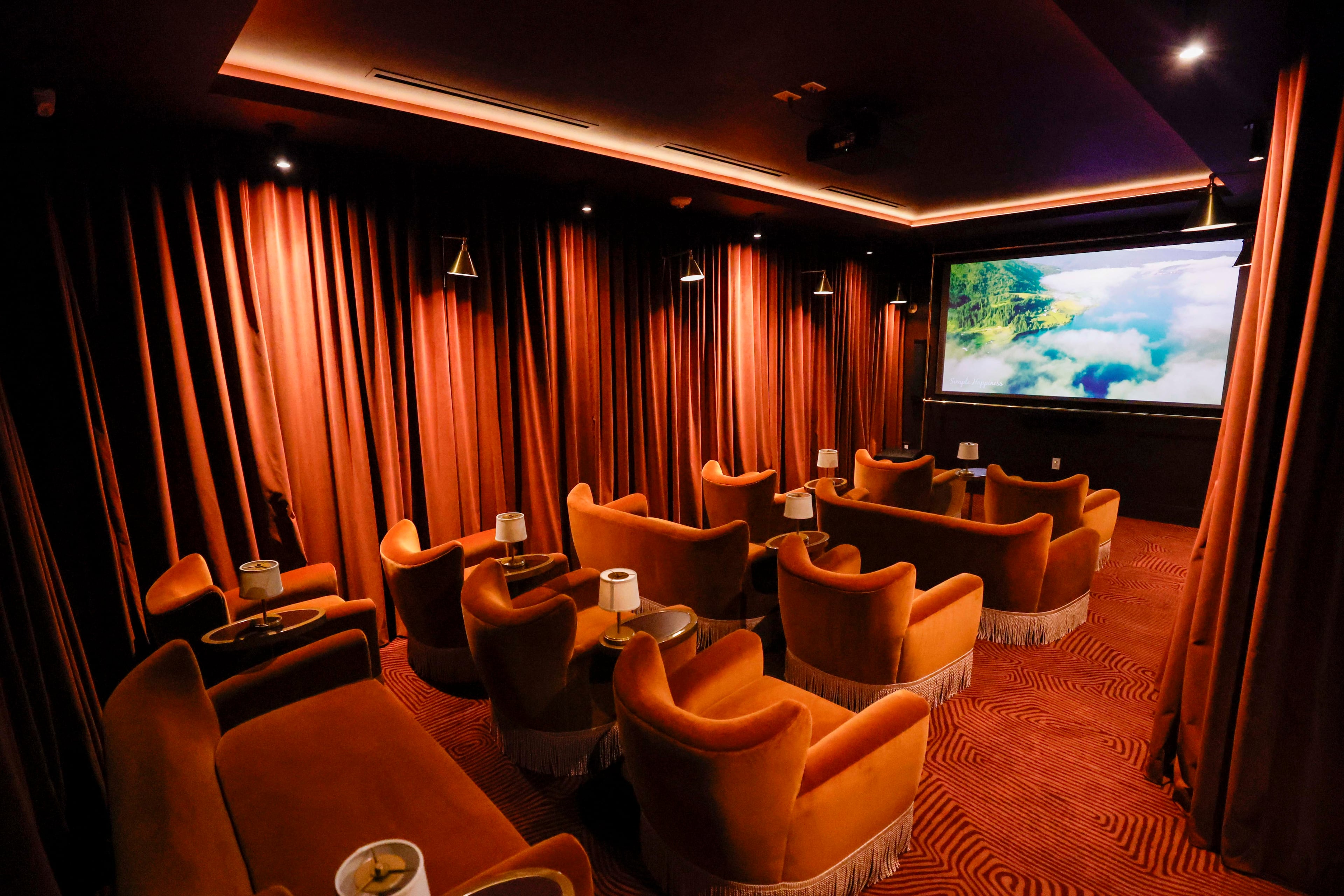 A screen room at Stella at Star Metals in West Midtown is available for apartment renters. This image shows the screen room on Thursday, June 12, 2025.
(Miguel Martinez/ AJC)