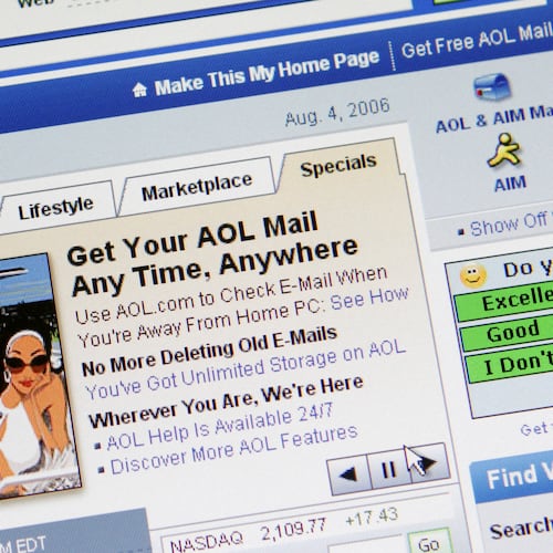 FILE - AOL's home page is shown on a computer screen, Aug. 4, 2006, in New York. (AP Photo/Mark Lennihan, File)
