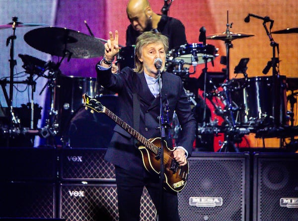 Paul McCartney plays to a nearly sold-out State Farm Arena in Atlanta on Sunday, Nov. 2, 2025.  (Ryan Fleisher for the AJC)