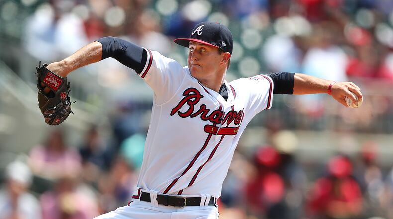 060321 Atlanta: Atlanta Braves starting pitcher Tucker Davidson delivers against the Washington Nationals during the first inning of a MLB baseball game on Thursday, Jun 3, 2021, in Atlanta. “Curtis Compton / Curtis.Compton@ajc.com”