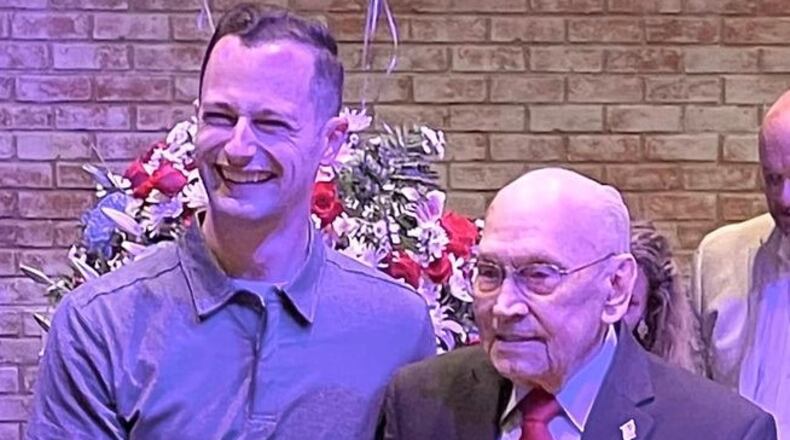 Now 100, Russell Vaudrey was honored by Woodstock Mayor Michael Caldwell when July 11 was Russell Carl Vaudrey Day, following Vaudrey's birthday on July 10. (Courtesy of city of Woodstock)