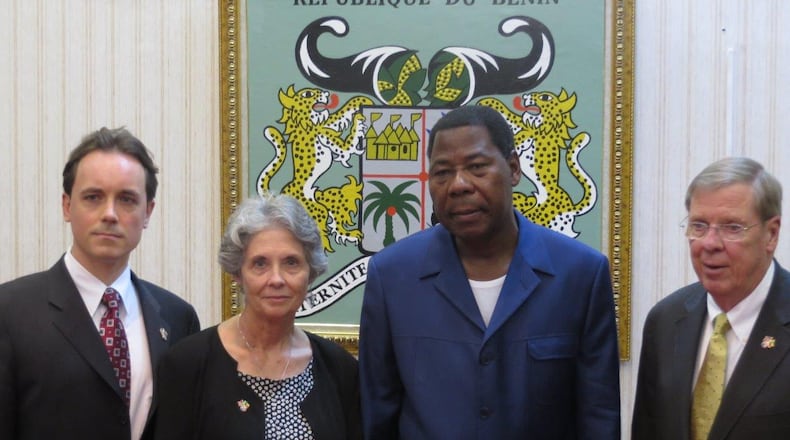 From Benin, left to right: David Puzey, Lois Puzey of Cumming, Ga., President Thomas Yayi Boni and U.S. Sen. Johnny Isakson.