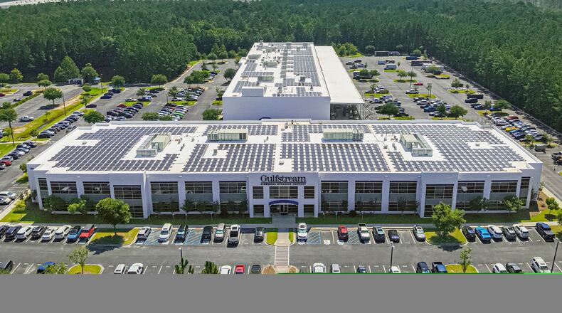 Rooftop solar panels will supply one-quarter of the electricity at Gulfstream's Savannah Research and Development Campus.