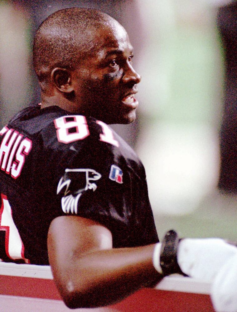 Mathis caught a touchdown for the Falcons in Super Bowl XXXIII