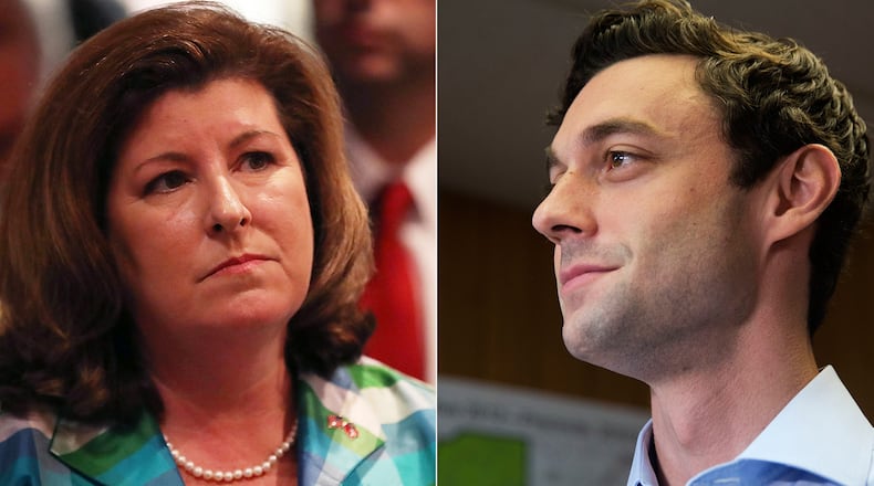 Karen Handel and Jon Ossoff. Getty, AP.