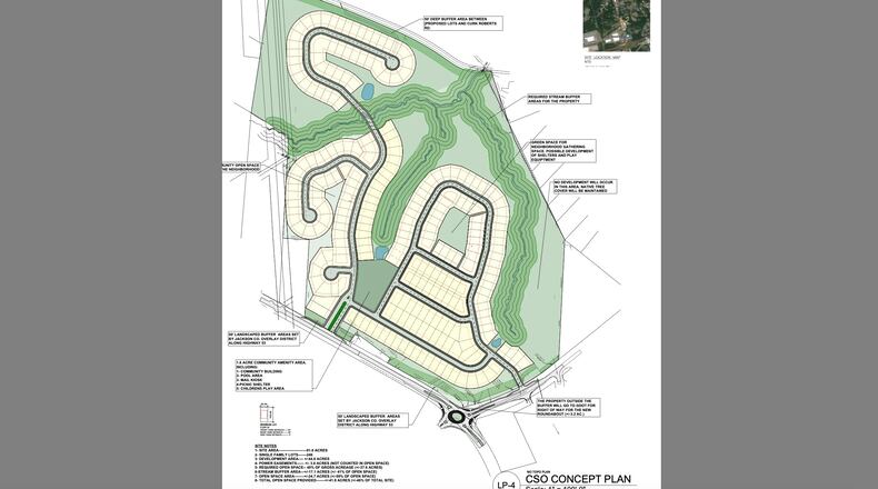 If approved, a new 246-home community in Braselton will have two entrances, one from Highway 53 and one from New Cut Road near the new roundabout. (Courtesy Town of Braselton)
