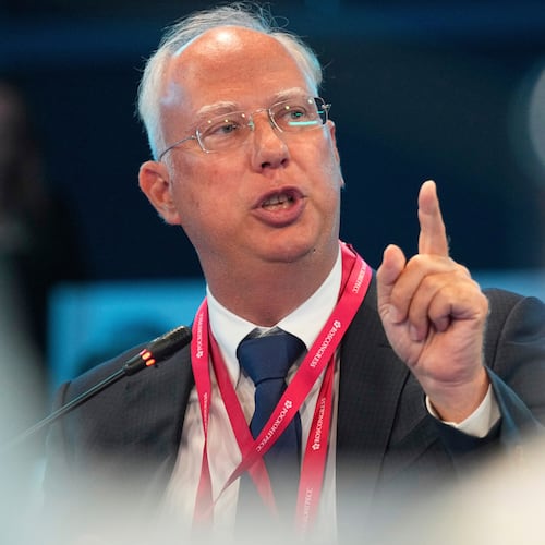 FILE - Russian President Vladimir Putin's envoy Kirill Dmitriev speaks at an economic forum in St. Petersburg, Russia, on June 20, 2025. (AP Photo/Dmitri Lovetsky, File)