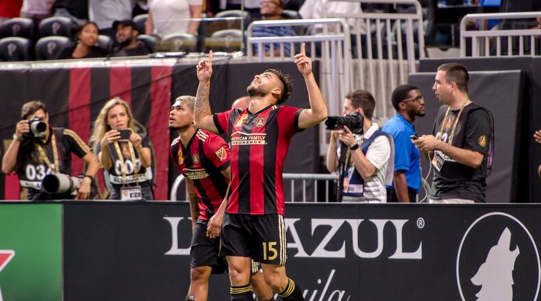 Atlanta United's Hector Villalba celebrates after scoring against Montreal on Sunday at Mercedes-Benz Stadium. (Eric Rossitch / Atlanta United)