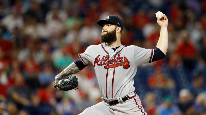 Atlanta Braves' Dallas Keuchel pitches during the third inning of the team's baseball game against the Philadelphia Phillies, Wednesday, Sept. 11, 2019, in Philadelphia. (AP Photo/Matt Slocum)