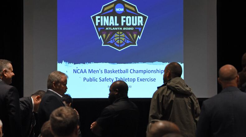 Law enforcement agents gathered in February at the the Georgia World Congress Centerfor a security meeting ahead of the upcoming NCAA Men’s Basketball Championships in Atlanta. A group that advocates for players is now expressing concerns over the coronavirus. (Photo: Hyosub Shin / Hyosub.Shin@ajc.com)
