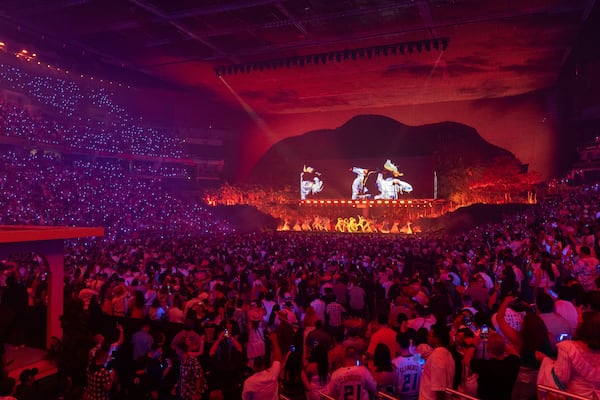 Bad Bunny performs during his first show of his 30-date concert residency at the Coliseo de Puerto Rico José Miguel Agrelot, in San Juan, Puerto Rico, Friday, July 11, 2025. (AP Photo/Alejandro Granadillo)