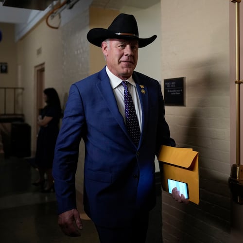 FILE - Rep.-elect Ryan Zinke, R-Mont., walks from a closed-door meeting with the GOP Conference during the opening day of the 118th Congress at the U.S. Capitol in Washington, Jan 3, 2023. (AP Photo/Carolyn Kaster, File)