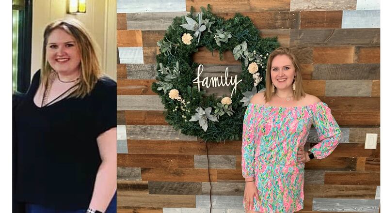 In the photo on the left, taken in January, Emma Duncan weighed 280 pounds. In the photo on the right, taken in August, she weighed 220 pounds. (Photos contributed by Emma Duncan)
