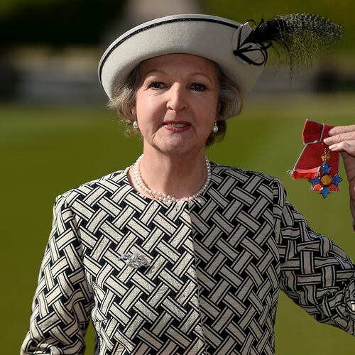 FILE - Dame Penelope Keith after she was made a Dame Commander for services to the Arts and to charity during an Investiture ceremony at Windsor Castle, England, July 3, 2014. (Andrew Matthews/PA via AP, File)