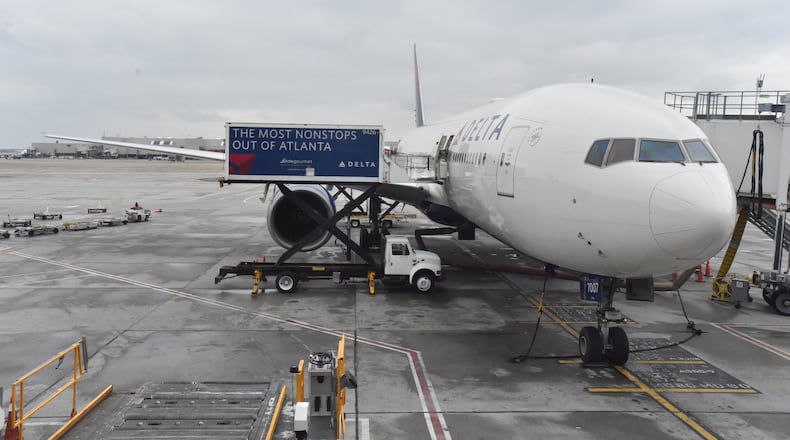 Boeing 777 at Concourse F, International Terminal, at Hartsfield-Jackson International Airport on Wednesday, February 27, 2019. HYOSUB SHIN / HSHIN@AJC.COM
