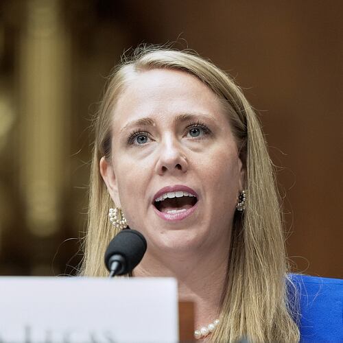 FILE - Andrea Lucas, nominee to be a member of the Equal Employment Opportunity Commission, testifies during a Senate Health, Education, Labor, and Pensions (HELP) Committee hearing, June 18, 2025, on Capitol Hill in Washington. (AP Photo/Mariam Zuhaib, File)