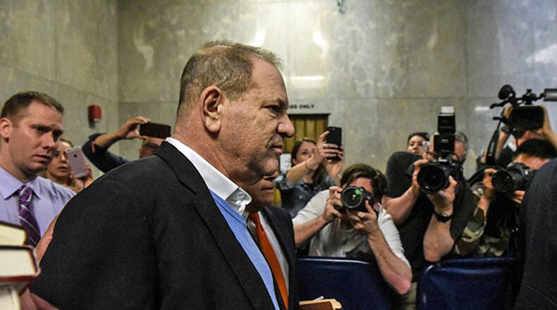 Harvey Weinstein exits the court room after his arraignment at Manhattan Criminal Court on May 25, 2018 in New York City. The former movie producer faces charges in connection with accusations made by aspiring actress Lucia Evans who has said that Weinstein forced her to perform oral sex on him in his Manhattan office in 2004. Weinstein (66) has been accused by dozens of other women of forcing them into sexual acts using both pressure and threats. The revelations of the his behavior helped to spawn the global #MeToo movement.(Photo by Stephanie Keith/Getty Images)