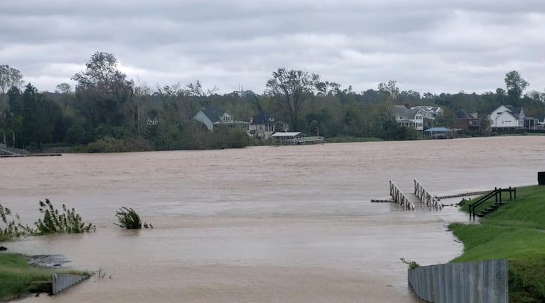 The Savannah River that divides Georgia and South Carolina at a flood stage after Hurricane Helene made its way through Augusta overnight.