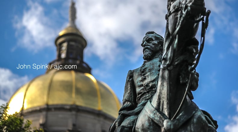 A monument to John Brown Gordon, the former Georgia governor and U.S. senator, was defaced Thursday night, according to Capitol police.