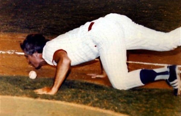 Ted Turner pushes a ball during contest at the stadium. (Courtesy of Walter Victor)