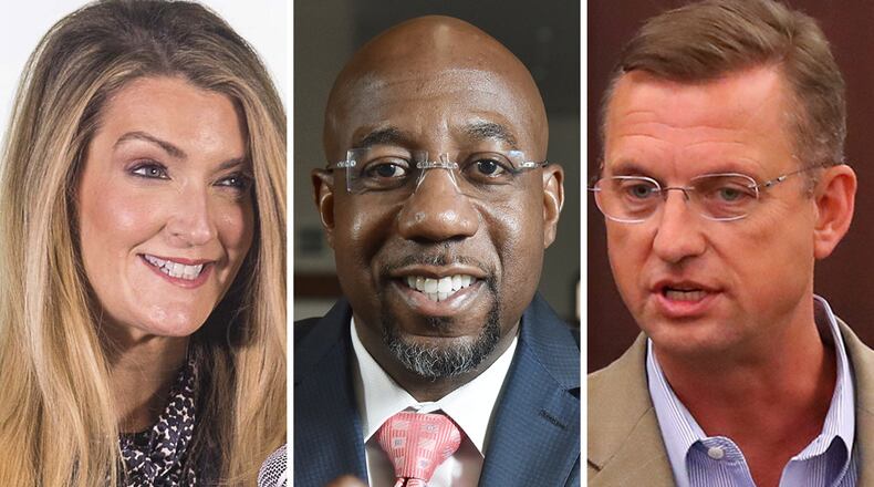 U.S. Sen. Kelly Loeffler (from left to right), Rev. Raphael Warnock of Ebenezer Baptist Church and U.S. Rep. Doug Collins.