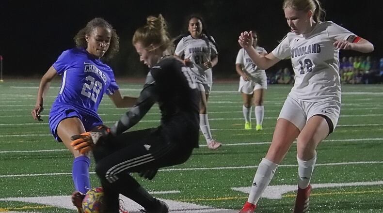 Chamblee's Solei Washington (29) scored three first-half goals in a 10-0 victory over Woodland-Cartersville last week in the first round of the Class 5A girls soccer tournament.