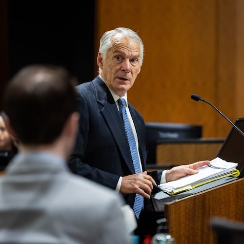 Defense attorney Michael Burt speaks during a preliminary hearing for Tyler Robinson, the Utah man accused of fatally shooting Charlie Kirk, at the 4th District Court in Provo, Utah, Friday, July 10, 2026. (Tess Crowley/The Deseret News via AP, Pool)