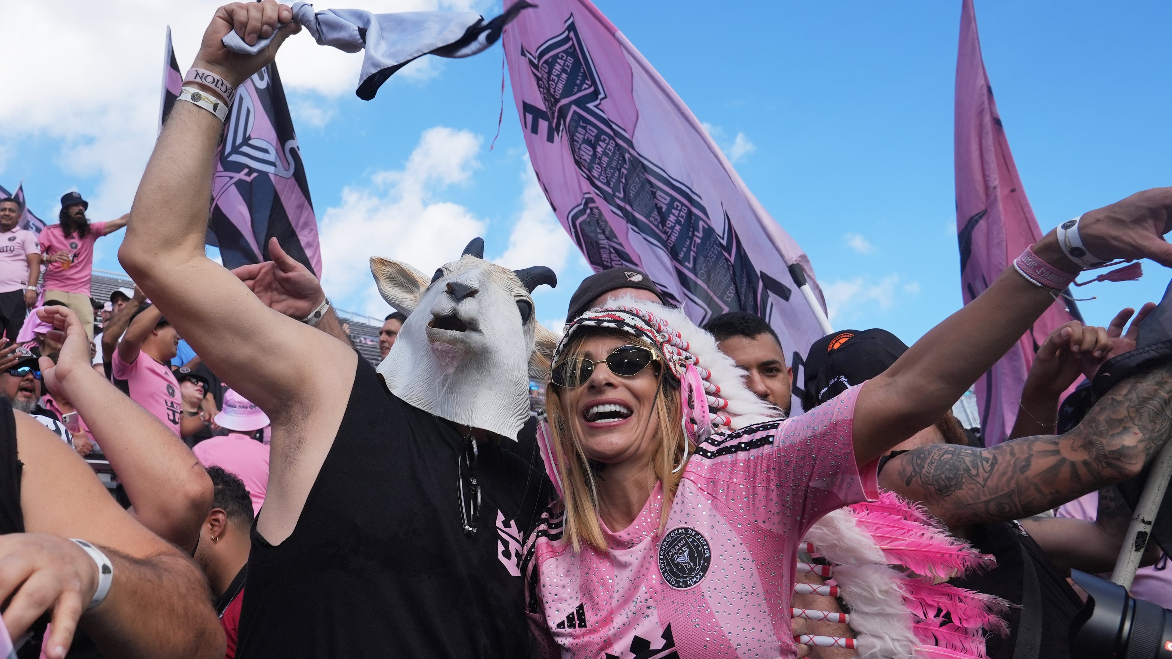 Inter Miami fans cheer before the MLS Cup final soccer match against the Vancouver Whitecaps Saturday, Dec. 6, 2025, in Fort Lauderdale, Fla. (AP Photo/Marta Lavandier)