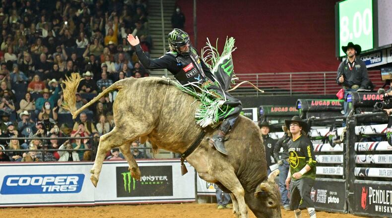 The PBR Gwinnet Invitational will again bring the top bull riders in the world to Gas South Arena on Jan. 21-22, 2023. (FILE)