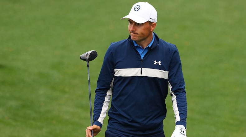 Jordan Spieth walks to the 18th tee during his practice round for the Masters at Augusta National Golf Club on Tuesday, April 5, 2022, in Augusta. Curtis Compton / Curtis.Compton@ajc.com