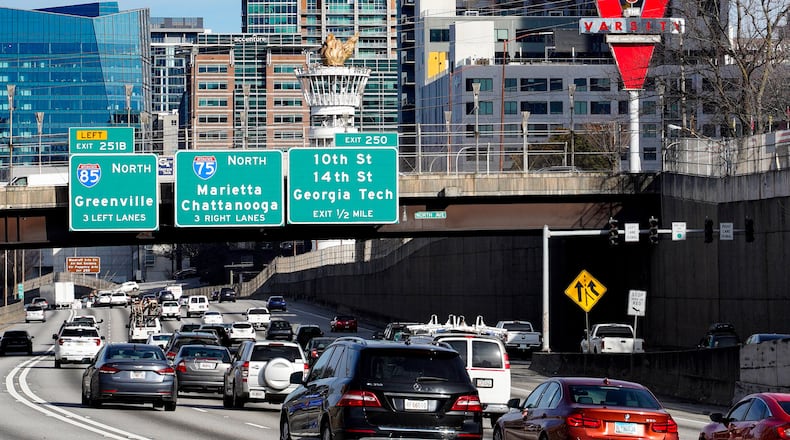 Drivers navigate the downtown connector in Atlanta. Friday, January 5th, 2023 (Ben Hendren for the Atlanta Journal-Constitution)