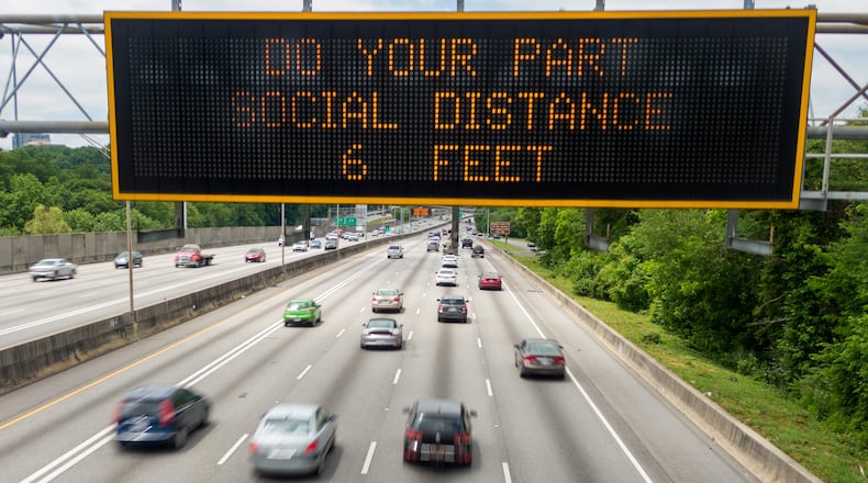 Traffic on metro Georgia highways remains lighter than it was before the coronavirus pandemic.  (Hyosub Shin / Hyosub.Shin@ajc.com)
