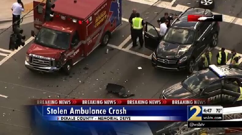 DeKalb police say a woman stole and crashed an ambulance Wednesday afternoon outside DeKalb Memorial Hospital. (Credit: Channel 2 Action News)